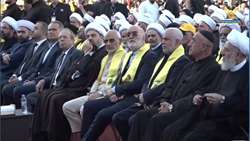 حضور رئیس بنیاد شهید و نماینده ولی فقیه در بنیاد در مراسم سالگرد شهادت سید حسن نصرالله در بیروت/ نثار گل بر مزار سید شهدای مقاومت